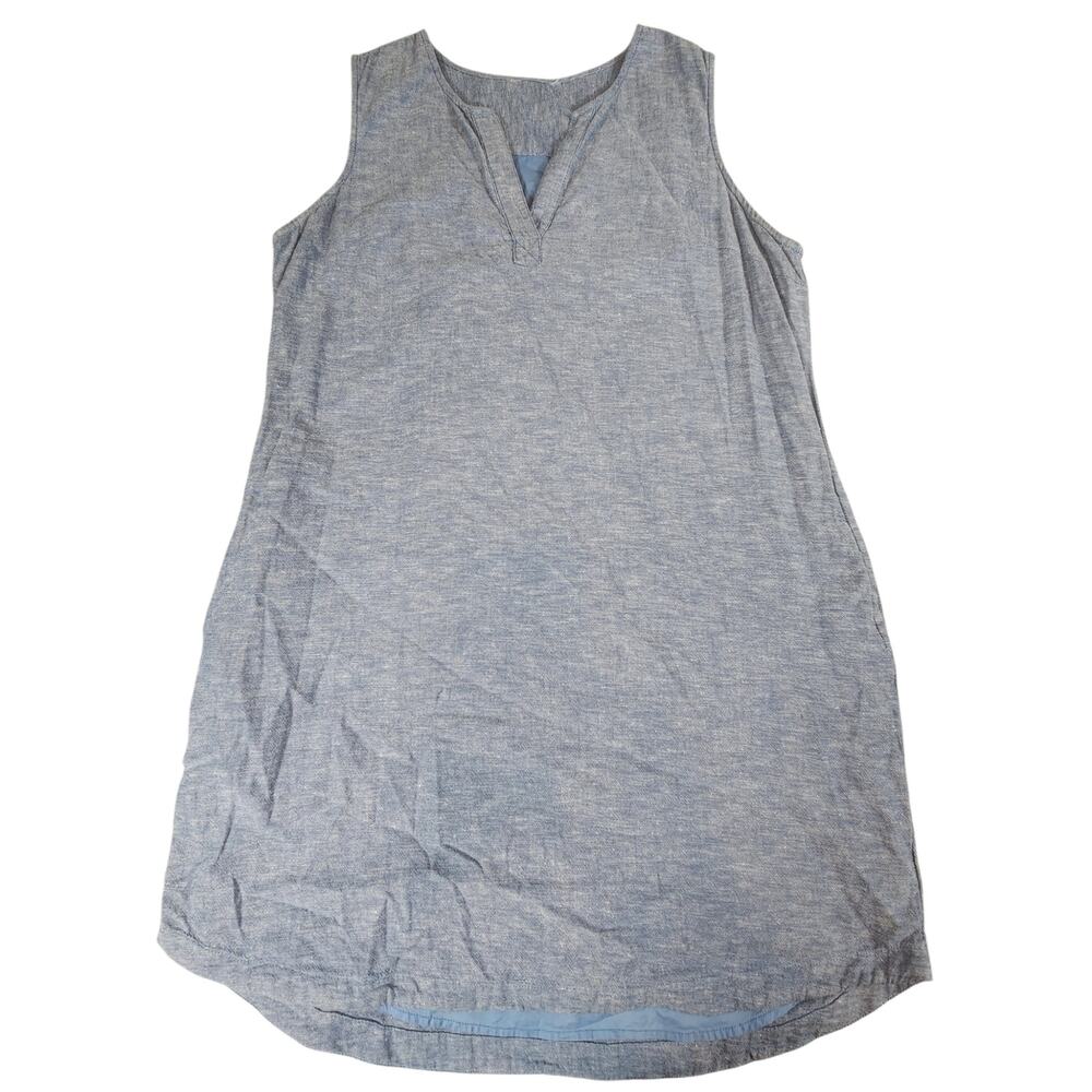 Blue Linen Blend Sleeveless Tunic Top dress size Large Relaxed Fit pockets